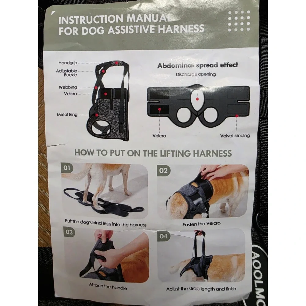 AOOLMOL Dog Assistive Harness Rear Leg Lift Support Sling Dark Grey, Small NEW